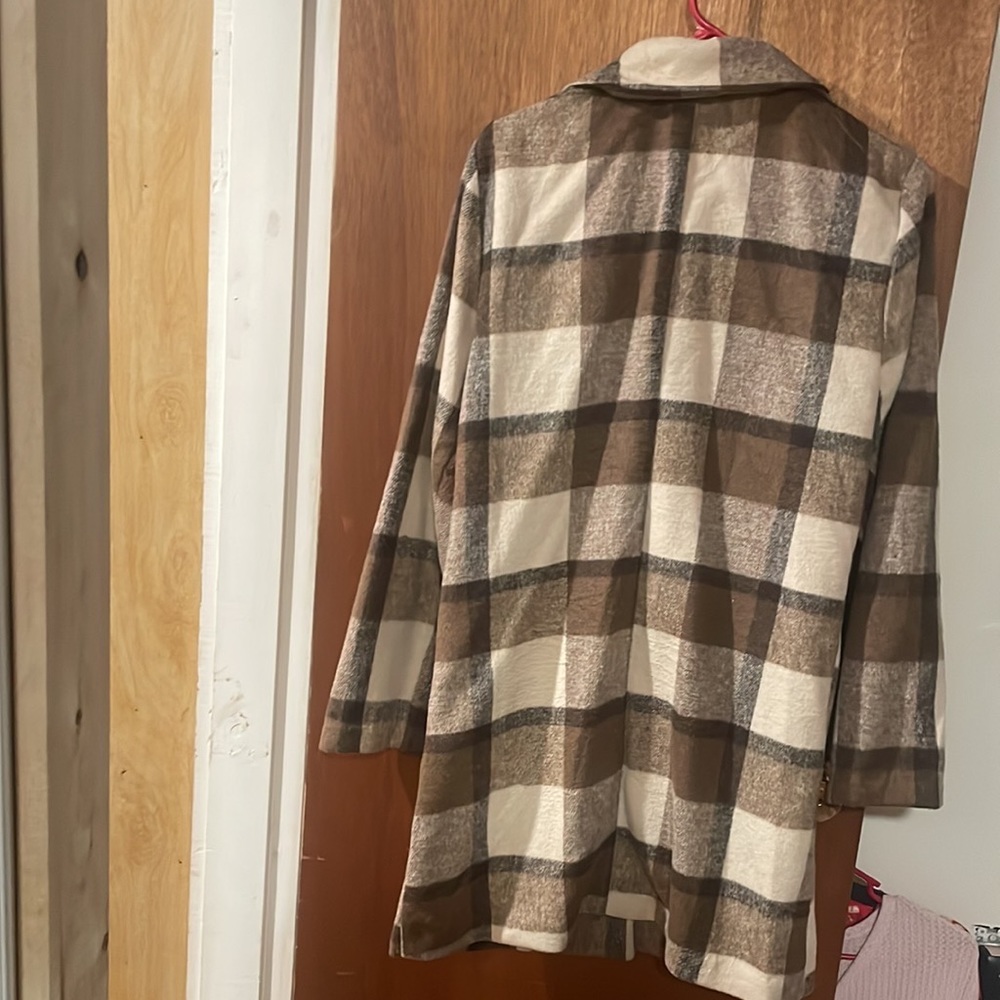 Brown plaid pea coat